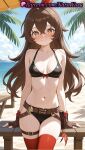 1girl 1girl 1girls 2025 ai ai_generated amber_(genshin_impact) anime anime_style asian bangs bare_arms bare_shoulders beach beach_umbrella belt belt_pouch big_breasts bikini black_bikini blue_sky blush bow_hairband breasts breasts_apart brown_belt brown_eyes brown_gloves brown_hair bust cleavage closed_mouth cloud collarbone cowboy_shot crossed_bangs day female_focus female_only female_solo fingerless_gloves front-tie_bikini_top front-tie_top genshin_impact gloves hair_between_eyes hair_ribbon hairband halterneck hentai high_quality high_res high_res high_resolution long_hair looking_at_viewer loose_belt medium_breasts natsuyoru navel ocean outside palm_tree patreon pouch railing red_hairband red_ribbon red_thighhighs ribbon shorts sitting skindentation sky small_breasts smile solo_female stable_diffusion standing stockings stomach string_bikini sweat swimsuit symbol-shaped_pupils thigh_belt thigh_gap thigh_strap thighs tree umbrella voluptuous voluptuous_female yellow_eyes