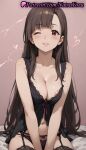 1girl 1girl 1girls 2025 ai ai_generated anime anime_style areola_slip artist_name asian asymmetrical_bangs babydoll bangs bare_arms bare_shoulders bed_sheet big_breasts big_breasts black_babydoll black_garter_belt black_hair black_legwear black_panties black_thighhighs blunt_bangs blush bow bow_panties breasts breasts_squeezed_together brown_hair bust cleavage collarbone female_focus female_only garter_belt garter_straps heart hentai high_quality high_res high_res high_resolution kono_subarashii_sekai_ni_shukufuku_wo! lace lace-trimmed_legwear lace_trim lingerie lips long_hair looking_at_viewer medium_breasts natsuyoru navel negligee nipple_slip nipples nipples_outside on_bed one_eye_closed panties panties parted_lips patreon pink_background red_eyes red_ribbon ribbon sitting smile solo_female stable_diffusion stockings stockings straight_hair uncensored_nipples underwear underwear_only v_arms very_long_hair voluptuous voluptuous_female yuiyui_(konosuba)