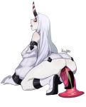  1girl anal anal_masturbation armwear ass big_breasts breasts claws clothed clothing detached_sleeves dildo dildo_sitting erect_nipples hair harbour_princess horn humanoid hybrid kantai_collection lilirulu machine masturbation monster nipples open_mouth penetration pussy pussy_juice red_eyes seaport_hime sex_toy tongue tongue_out toying_self vaginal vaginal_penetration white_hair 