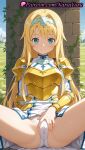 1girl 1girls 2025 ai ai_assisted ai_generated alice_schuberg alice_synthesis_thirty anime anime_style armor armored_dress bangs big_breasts blonde_hair blue_eyes blue_sky blush breastplate breasts bust cameltoe closed_mouth clothes_lift day dress dress_lift female_focus female_only flower gauntlets gold_armor hair_intakes hairband hentai high_quality high_res high_res high_resolution labia legs long_hair long_sleeves looking_at_viewer natsuyoru outside panties panties partially_visible_vulva patreon pauldrons presenting pussy shoulder_armor sitting skirt skirt_lift sky smile solo_female spread_legs spread_pussy spread_pussy_under_clothes stable_diffusion sword_art_online sword_art_online_alicization thighs underwear very_long_hair voluptuous voluptuous_female white_dress white_panties