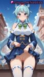 1girl 1girl 1girls 2025 ai ai_generated anime anime_style aqua_(konosuba) aqua_hair ass_visible_through_thighs bangs bare_shoulders big_breasts big_breasts bird blue_eyes blue_hair blue_shirt blue_skirt blue_sky blush bow bowtie breasts brooch building bust cleft_of_venus closed_mouth clothes_lift cloud cowboy_shot day detached_sleeves female_focus female_only flashing gem green_bow green_bowtie groin hair_bobbles hair_ornament hair_rings hentai high_quality high_res high_res high_resolution jewelry kono_subarashii_sekai_ni_shukufuku_wo! lifted_by_self long_hair long_sleeves looking_at_viewer medium_breasts miniskirt natsuyoru no_panties nopan outside paipan patreon pleated_skirt public_indecency pussy pussy shirt skindentation skirt skirt_lift sky sleeveless sleeveless_shirt smile solo_female stable_diffusion standing stockings thigh_gap thighs twin_tails uncensored underbust very_long_hair voluptuous voluptuous_female white_shirt white_sleeves white_thighhighs