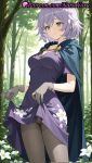 1girl 1girl 1girls 2025 ai ai_generated anime anime_style bangs big_breasts black_pantyhose blush breasts bust cameltoe cape cleavage cloak closed_mouth clothes_lift cowboy_shot day dress dress_lift female_focus female_only floral_print flower forest gloves green_cape grey_eyes grey_gloves grey_hair grey_pantyhose hentai high_quality high_res high_res high_resolution hood hood_down hooded_cape hooded_cloak lifted_by_self looking_at_viewer medium_breasts natsuyoru nature oc original original_character outside panties panties panties_under_pantyhose pantyhose patreon plant purple_dress purple_hair short_hair short_sleeves smile solo_female stable_diffusion standing tree underwear voluptuous voluptuous_female white_flower