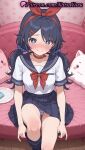 +_+ 1girl 1girl 1girls 2025 ai ai_generated animal_collar anime anime_style bangs bed belt_collar big_breasts black_hair black_sailor_collar black_skirt black_socks blue_eyes blue_hair blue_panties blue_sailor_collar blue_scrunchie blue_skirt blush bow bow_hairband bowtie breasts bust choker closed_mouth collar collarbone condom_wrapper couch crazy_mita_(miside) female_focus female_only hair_bow hair_ornament hair_ribbon hair_scrunchie hairband hairclip hentai high_quality high_res high_res high_resolution indoors long_hair looking_at_viewer low_twintails medium_breasts miniskirt miside mita_(miside) natsuyoru neckerchief nose_blush on_couch panties panties pantyshot patreon pillow plate pleated_skirt red_bow red_bowtie red_choker red_collar red_hairband ribbon sailor_collar sailor_uniform school_uniform scrunchie serafuku shirt short_sleeves sitting skirt smile socks solo_female stable_diffusion star-shaped_pupils star_(symbol) striped striped_clothes striped_panties stuffed_animal stuffed_cat stuffed_toy sweatdrop symbol-shaped_pupils thighs twin_tails underwear voluptuous voluptuous_female white_shirt