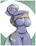 1girl anthro anthrofied areola big_breasts bodily_fluids bottomless breasts clothed clothing clothing_lift equid equine friendship_is_magic furry genitals grey_body high_res huge_breasts jonfawkes limestone_pie_(mlp) mammal my_little_pony pussy sanders shirt shirt_lift sweat topwear undressing wide_hips