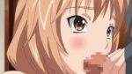 1girls anime blonde_hair braided_twintails brown_hair cum cum_in_mouth cumshot cumshot_in_mouth deepthroat eye_contact fellatio handjob hentai medium_hair menkui! oral reiko_(menkui!) teen twin_tails yellow_eyes