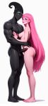  1boy 1girl 1girls adventure_time ai_generated black_body black_hair breasts cartoon_network green_sclera hair_bangs long_hair muscular_arms muscular_chest muscular_legs muscular_male nathaniel718 nergal nergal_and_princess_bubblegum nipples penis pink_body pink_eyes pink_eyeshadow pink_hair pink_lipstick pink_nails princess_bubblegum purple_eyes the_grim_adventures_of_billy_and_mandy white_background 