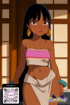 1girl 1girl 1girl ai_generated bangs bare_shoulders black_hair blunt_bangs blush bracelet breasts brown_eyes chel_(the_road_to_el_dorado) clavicle cleavage closed_mouth clothing copyright_name cowboy_shot crop_top dark-skinned_female dark_skin earrings female_only indoors jewelry lips littlehentai logo loincloth long_hair looking_at_viewer midriff navel pelvic_curtain savitar savitar_(artist) standing strapless the_road_to_el_dorado thighs very_long_hair