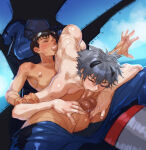 2_boys 69 69_position bludwing brown_hair cum_in_mouth double_fellatio kaworu_nagisa neon_genesis_evangelion plugsuit shinji_ikari white_hair yaoi