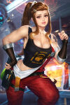 1girl big_breasts blizzard_entertainment breasts brigitte_(overwatch) brown_hair cleavage female_only female_solo high_ponytail long_hair looking_at_viewer neoartcore overwatch ponytail tied_hair