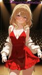 1girl 1girl 1girls ai_generated anime anime_style ass_visible_through_thighs audience bangs bare_shoulders big_breasts blonde_hair blush bow bow_panties breasts breasts_apart bright_pupils bust cardigan cleavage closed_mouth clothes_lift clothing coat collarbone contrapposto covered_navel cowboy_shot crowd dress dress_lift female_focus female_only glowstick hentai high_quality high_res high_res high_resolution jacket long_hair long_sleeves looking_at_viewer medium_breasts medium_hair natsuyoru nose_blush off_shoulder open_cardigan open_clothes oshi_no_ko panties panties patreon red_dress red_eyes red_panties saitou_miyako see-through see-through_dress skirt_hold sleeveless sleeveless_dress smile solo_female spaghetti_strap spotlight stage stage_lights standing star-shaped_pupils star_(symbol) string_panties symbol-shaped_pupils thighs tiles underwear voluptuous voluptuous_female wading white_cardigan white_jacket