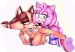 1girl 2016 amy_rose anthro anus areola ass badger bedroom_eyes big_eyes blush breasts clothed clothing colored drooling duo female/female fingering fur furry half-closed_eyes hearlesssoul hedgehog high_res interspecies kneel legwear lipstick looking_at_viewer makeup mammal mustelid nipples partially_clothed pendant pussy pussy_juice pussy_juice_string raised_shirt reclining restricted_palette saliva saliva_string seductive sega sex sitting small_breasts smile sonic_boom steam sticks_the_jungle_badger stockings stockings sweat teeth toony video_games