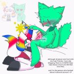  aged_up blush clothing cum embarrassed fellatio furry male/female oral_sex orgasm sitting sprunki sprunki_oc tail teeth text 