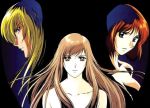  3girls asuka_lan black_hair blonde_hair brown_hair devil_lady devilman_lady fudou_jun hair jun_fudou kazumi_takiura lan_asuka long_hair looking_at_viewer multiple_girls serious short_hair takiura_kazumi upper_body 