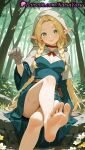 1girl 1girls 2025 ai ai_generated anime anime_style bangs bare_legs barefoot belt big_breasts blonde_hair blue_dress blush braid breasts bust capelet choker cleavage crossed_legs delicious_in_dungeon dress dungeon_meshi elf elf_ears feet female_focus female_only fetish flower foot_fetish foot_focus foot_out_of_frame foreshortening forest gloves green_eyes grey_gloves hand_up hentai high_quality high_res high_res high_resolution hood hood_up hooded_capelet legs lipstick long_hair long_sleeves looking_at_viewer marcille_donato medium_breasts natsuyoru nature outside parted_bangs patreon pointed_ears pointy_ears pouch pov_feet presenting_foot red_choker sitting smile soaking_feet soles solo_female spread_toes stable_diffusion thighs toes tongue tongue_out tree twin_braids very_long_hair voluptuous voluptuous_female water wet white_gloves