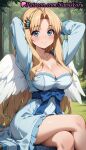 1girl 1girl 1girls 2025 ahoge ai ai_generated alternate_breast_size angel_wings anime anime_style arms_behind_head arms_up bangs big_breasts big_breasts bird_wings blonde_hair blue_bow blue_dress blue_eyes blush bow breasts bust cleavage closed_mouth collarbone crossed_legs day dress feathered_wings feet_out_of_frame female_focus female_only filo forest hair_intakes hair_ornament hentai high_quality high_res high_res high_resolution legs long_hair long_sleeves looking_at_viewer natsuyoru nature outside parted_bangs patreon sitting smile solo_female stable_diffusion tate_no_yuusha_no_nariagari the_rising_of_the_shield_hero thighs tree very_long_hair voluptuous voluptuous_female waist_bow white_wings wings