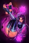 1_girl 1girl alien_girl black_hair black_legwear black_panties black_thong black_underwear blackfire dc dc_comics female female_only fire high_resolution panties reiq solo tank_top teen_titans underwear