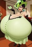 ai_generated black_eyes black_hair breast_expansion earrings gigantic_ass gigantic_breasts green_dress josephpmorgan samurai_jack self_upload stable_diffusion