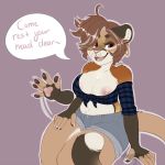 1:1 1girl 1girl anthro bottomwear clothing cougar curvy_figure ear_piercing earring felid feline furry high_res long_tail mammal mature_female naomi nipple_slip north_american_cougar piercing plaid_shirt shorts tongue tongue_piercing trexqueen wardrobe_malfunction