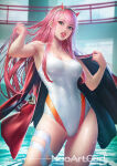 1girl big_breasts breasts darling_in_the_franxx female_only female_solo green_eyes horns long_hair looking_at_viewer neoartcore pink_hair standing straight_hair zero_two_(darling_in_the_franxx)