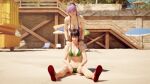 2_girls alluring ayane ayane_(doa) beach big_breasts bikini black_and_red_and_purple_hair chrissy_tee cleavage crossover dead_or_alive kunimitsu_ii kunoichi lavender_eyes lavender_hair namco silf tecmo tekken watermelon_bikini