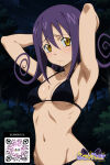 1girl 1girl 1girl ai_generated armpits arms_behind_head arms_up big_breasts bikini black_bikini black_swimsuit blush breasts cleavage closed_mouth clothing copyright_name forest groin hair_between_eyes littlehentai long_hair looking_at_viewer medium_breasts nature navel night outside purple_hair savitar savitar_(artist) sky small_breasts stomach swimsuit tree under_boob yellow_eyes