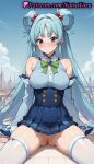 1girl 1girl 1girls 2025 ai ai_generated anime anime_style aqua_(konosuba) aqua_hair artist_name asian ass_visible_through_thighs bangs bare_shoulders big_breasts big_breasts blue_eyes blue_hair blue_shirt blue_skirt blue_sky blush bow bowtie breasts bust buttons cleft_of_venus closed_mouth day detached_sleeves female_focus female_only female_solo gem green_bow green_bowtie hair_bobbles hair_ornament hair_rings hentai high-waist_skirt high_quality high_res high_res high_resolution kono_subarashii_sekai_ni_shukufuku_wo! long_hair long_sleeves looking_at_viewer miniskirt natsuyoru no_panties outside patreon pleated_skirt pussy pussy shirt sitting skindentation skirt sky sleeveless sleeveless_shirt solo_female spread_legs stable_diffusion stockings thighs uncensored very_long_hair voluptuous voluptuous_female white_sleeves white_thighhighs wide_sleeves