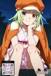 1girl 1girl 1girl ai_generated bangs blunt_bangs blush brown_eyes cabbie_hat closed_mouth clothing copyright_name dress green_hair hat head_rest headwear jacket jacket_on_shoulders littlehentai long_hair looking_at_viewer medium_hair night night_sky orange_headwear orange_jacket outside pink_dress ribbon savitar savitar_(artist) sengoku_nadeko shirt short_hair sitting sky smile star_(sky) starry_sky tree