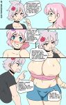 2_girls areola areola_slip blue_eyes blush breasts cameltoe comic gigantic_breasts hips looking_away mole mole_under_mouth navel ocidasilver pink_hair red_eyes shoko_(ocidasilver) silver-gothic_(ocidasilver) silver_hair spanish_text sweat text twitter wide_hips