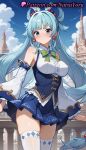 1girl 1girl 1girls 2025 ai ai_generated anime anime_style aqua_(konosuba) aqua_hair armpit_crease asian bangs bare_shoulders big_breasts big_breasts blue_eyes blue_hair blue_skirt blue_sky blue_vest blush bow bowtie breasts building bust center_frills closed_mouth cloud corset cowboy_shot day detached_sleeves earrings female_focus female_only female_solo frilled_sleeves frills gem green_bow green_bowtie hair_bobbles hair_intakes hair_ornament hair_rings hentai high_quality high_res high_res high_resolution jewelry kono_subarashii_sekai_ni_shukufuku_wo! long_hair long_sleeves looking_at_viewer medium_breasts miniskirt natsuyoru outside patreon pleated_skirt railing shirt sidelocks single_hair_ring skindentation skirt sky sleeveless sleeveless_shirt smile solo_female stable_diffusion standing stockings thighs underbust very_long_hair voluptuous voluptuous_female white_shirt white_sleeves white_thighhighs wide_sleeves zettai_ryouiki