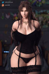 1girl 3d alluring big_breasts blue_eyes brown_hair child_bearing_hips cleavage female_only final_fantasy final_fantasy_vii final_fantasy_vii_remake ifalna lingerie long_hair looking_at_viewer mature_female milf navel pose posing sensual smile square_enix tb25 thick_thighs voluptuous