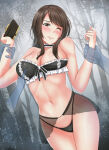 1girl alluring bikini brown_eyes brown_hair cleavage fatal_frame holding_camera keikei_(artist) kozukata_yuri multiple_hands outside restrained tecmo