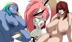 1_eye 2d 2d_(artwork) 3_girls areola bbw big_breasts bismuth_(steven_universe) biting_lip blue-skinned_female blue_body blue_skin bush cartoon_network cherri_bomb cherri_bomb_(hazbin_hotel) chubby chubby_female coolerinker cyclops demon demon_girl dreadlocks female_focus female_only gem_(species) grin hand_on_breast hazbin_hotel high_res huge_breasts inker_comics inkershike kneel looking_at_viewer masturbation multicolored_hair multiple_girls nipples nude nude_female pale-skinned_female pale_skin pinching_own_nipples pink_hair pubic_hair pussy_hair red_hair redhead_female sharp_teeth simple_background skinny smile smirk steven_universe succubus tagme tagme_(character) thick thin_waist torn_clothes torn_legwear unknown_character white_skin