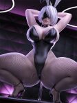 1girl big_breasts blindfold bubble_butt cleavage fishnets horny inviting_to_sex nier nier:_automata nier_(series) nixmare nixmare_(artist) pole pole_dance pole_dancing pose spread_legs stripper_pole teasing thick_thighs white_hair yorha_no._2_type_b