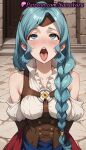 1girl 1girl 1girls 2025 ahegao ai ai_generated anime anime_style aqua_hair arms_behind_back bare_shoulders big_breasts blue_eyes blue_hair blush braid braided_ponytail breasts bust chest_harness collarbone corset detached_sleeves female_focus female_only female_solo hair_over_shoulder harness hentai high_quality high_res high_res high_resolution long_hair looking_at_viewer looking_up medium_breasts natsuyoru non-asian o-ring open_mouth oral_invitation outside parted_bangs patreon red_skirt rolling_eyes saliva shirt single_braid skirt solo_female stable_diffusion stone_floor tate_no_yuusha_no_nariagari teeth the_rising_of_the_shield_hero therese_alexanderite tongue tongue_out underbust upper_body upper_teeth_only voluptuous voluptuous_female white_shirt