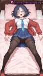 1girl 1girl 1girls 2025 ahegao ahoge ai ai_generated anime anime_style bangs bed bed_sheet bedroom big_breasts black-framed_eyewear black_hair black_legwear black_pantyhose blouse blue_eyes blue_hair blue_necktie blue_skirt blush breasts bust cardigan collared_shirt female_focus female_only full_body glasses hair_clips hair_ornament hairclip hentai high_quality high_res high_res high_resolution indoors jacket legwear long_sleeves looking_at_viewer lying medium_breasts megane mila_(miside) miside mita_(miside) natsuyoru neck_tie on_back on_bed open_cardigan open_clothes open_jacket open_mouth pantyhose patreon pillow pleated_skirt red_cardigan red_footwear red_jacket school_uniform sheet_grab shirt short_hair skirt slippers solo_female spread_legs stable_diffusion teeth thighband_pantyhose tie tongue tongue_out underwear upper_teeth_only voluptuous voluptuous_female white_shirt