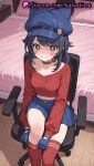 +_+ 1girl 1girl 1girls 2025 ai ai_generated anime anime_style asian bangs bed bedroom big_breasts black_eyes black_hair blue_eyes blue_gloves blue_hair blue_headwear blue_skirt blush breasts bust cabbie_hat cappie_(miside) chair choker closed_mouth clothing collarbone cool_mita_(miside) crop_top facial_mark fake_animal_ears feet_out_of_frame female_focus female_only gloves hat hentai high_quality high_res high_res high_resolution indoors lips long_sleeves looking_at_viewer medium_breasts midriff miniskirt miside mita_(miside) natsuyoru navel office_chair on_bed on_chair patreon pillow pleated_skirt ponytail red_choker red_gloves red_legwear red_shirt red_skirt red_sweater red_thighhighs shirt short_hair single_thighhigh sitting skirt smile socks solo_female stable_diffusion star-shaped_pupils star_(symbol) stockings swivel_chair symbol-shaped_pupils thighhighs_pull thighs voluptuous voluptuous_female wooden_floor zettai_ryouiki