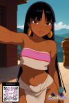 1girl 1girl 1girl ai_generated bangs bare_shoulders black_hair blunt_bangs blush bracelet breasts brown_eyes chel_(the_road_to_el_dorado) clavicle cleavage closed_mouth clothing copyright_name cowboy_shot crop_top dark-skinned_female dark_skin earrings female_only indoors jewelry lips littlehentai logo loincloth long_hair looking_at_viewer midriff navel pelvic_curtain savitar savitar_(artist) standing strapless the_road_to_el_dorado thighs very_long_hair