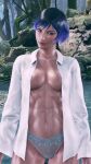 1girl 3d athletic_female black_and_blue_hair braless breasts envy15re2lm female_abs female_only fit_female medium_breasts mod nude reina reina_(tekken) reina_mishima sweat tekken tekken_8 underwear wet