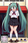 1girl 1girl 1girl @_@ ahoge ai_generated aqua_hair arms_behind_back bangs black_clothes black_footwear black_skirt blood blush bow breasts brown_footwear clothing coke-bottle_glasses collared_shirt cross eyewear fang footwear full_body glasses green_hair hair_between_eyes hair_ornament hair_ribbon indoors kneehighs knees_together_feet_apart legwear littlehentai loafers long_hair looking_at_viewer miku_hatsune miniskirt neck_tie neckwear nosebleed open_mouth plaid plaid_skirt pleated_skirt red_necktie ribbon round_eyewear savitar savitar_(artist) school_uniform shirt shoes short_sleeves skirt slip-on_shoes socks standing sweatdrop tied_hair twin_tails uniform very_long_hair vocaloid white_legwear white_shirt white_socks x_hair_ornament