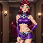 1girl 1girl ai_generated clothed_female clothing dc_comics dc_comics female_only indoors light-skinned_female light_skin long_hair looking_at_viewer starfire teen_titans untoldcreate