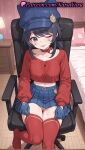 1girl 1girl 1girls 2025 ai ai_generated animal_ear_headwear animal_ears animal_hat anime anime_style asian bangs bed bedroom big_breasts black_eyes black_hair blue_eyes blue_gloves blue_headwear blue_skirt blush bottomless bow breasts bust cabbie_hat cappie_(miside) chair choker cleft_of_venus closed_mouth clothing collarbone cool_mita_(miside) crop_top cropped_shirt east_asian facial_mark fake_animal_ears female_focus female_only gloves grey_eyes hat hentai high_quality high_res high_res high_resolution indoors lamp legwear lips long_sleeves looking_at_viewer medium_breasts medium_hair midriff miniskirt miside mita_(miside) natsuyoru navel no_panties no_shoes on_bed on_chair one_eye_closed patreon pillow pleated_skirt puffy_long_sleeves puffy_sleeves pussy pussy red_bow red_choker red_collar red_gloves red_legwear red_shirt red_sweater red_thighhighs shirt sitting skirt smile solo_female stable_diffusion stockings swivel_chair tongue tongue_out uncensored voluptuous voluptuous_female wooden_floor