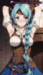 1girl 1girl 1girls 2025 ai ai_generated anime anime_style aqua_eyes aqua_hair armpit armpits arms_behind_head arms_up bare_shoulders big_breasts blouse blue_bow blue_eyes blue_hair blue_skirt blush bow braid braided_ponytail breasts brick_wall brown_gloves bust closed_mouth collarbone corset cowboy_shot detached_sleeves embarrassed female_focus female_only female_solo gloves hair_bow hair_over_shoulder harness headband hentai high_quality high_res high_res high_resolution indoors long_hair looking_at_viewer looking_away looking_to_the_side medium_breasts mirror natsuyoru nose_blush o-ring parted_bangs patreon puffy_short_sleeves puffy_sleeves reflection shirt short_sleeves single_braid skirt sleeveless sleeveless_shirt solo_female stable_diffusion standing tate_no_yuusha_no_nariagari the_rising_of_the_shield_hero therese_alexanderite underbust upper_body very_long_hair voluptuous voluptuous_female white_shirt