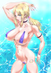 1girl 1girl 1girls abs aqua_eyes bandai_namco big_breasts bikini blonde_hair choker earrings erect_nipples_under_clothes female_only high_res long_hair looking_at_viewer micro_bikini namco namco_bandai narrowed_eyes nina_williams ponytail purple_lipstick tekken thick_thighs yuri-ai