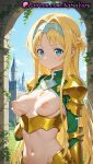 1girl 1girls 2025 ai ai_assisted ai_generated alice_schuberg alice_synthesis_thirty anime anime_style armor bangs big_breasts bikini_armor blonde_hair blue_eyes blue_sky blush braid breastless_clothes breastplate breasts breasts_out bust castle closed_mouth cloud cross day fantasy faulds female_focus female_only gold_armor grabbing_own_breast hair_intakes hairband hentai high_quality high_res high_res high_resolution knight linea_alba long_hair long_sleeves looking_at_viewer medium_breasts natsuyoru navel nipples nipples_outside outside patreon pauldrons revealing_clothes shoulder_armor shrug_(clothing) sidelocks sky solo_female stable_diffusion stomach sword_art_online sword_art_online_alicization uncensored_nipples upper_body very_long_hair vines voluptuous voluptuous_female white_hairband