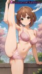 1girl 1girl 1girls 2025 ai ai_generated anime anime_style antlers arm_up armpit armpits asian bangs bare_arms bare_shoulders big_breasts big_breasts blue_sky blush bow bow_bra bow_panties bra breasts brown_hair bust cameltoe cherry_blossoms cleavage closed_mouth cloud collarbone day female_focus female_only green_eyes hentai high_quality high_res high_res high_resolution horns kneepits leg_lift leg_lift legs lingerie looking_at_viewer medium_breasts midriff my_deer_friend_nokotan natsuyoru navel outside panties panties patreon pink_bra pink_panties shikanoko_noko shikanoko_nokonoko_koshitantan short_hair sky smile solo_female split spread_legs stable_diffusion standing standing_on_one_leg standing_split stomach thighs tree underwear underwear_only voluptuous voluptuous_female