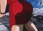 all_fours anime ass ass_lick bulma bulma_briefs close_up dragon_ball dragon_ball_z gif red_dress round_ass tongue