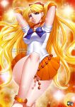 1girl 1girl alluring bishoujo_senshi_sailor_moon blonde_hair blue_eyes clothed jadenkaiba minako_aino pin_up sailor_venus tiara