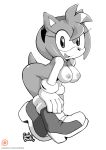 1girl 2017 amy_rose anthro areola big_breasts breasts clothing coolblue erect_nipples footwear gloves hedgehog mammal mostly_nude nipples sega shoes smile sonic_(series)