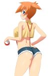 ass cute happy holding_poke_ball kasumi_(pokemon) looking_at_viewer looking_back misty poke_ball pokemon pokemon_(anime) smile smirk tamezou