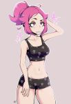 black_bra black_panties bra milka_(milk4ppl) panties pink_hair pokemon pokemon_(game) pokemon_sm ponytail printed_bra printed_panties see-through_silhouette skull_print team_skull team_skull_grunt twitter